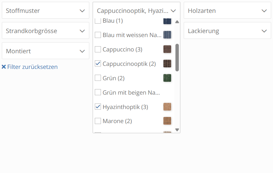 Automatische Produktfilter aus gepflegten Produkteigenschaften