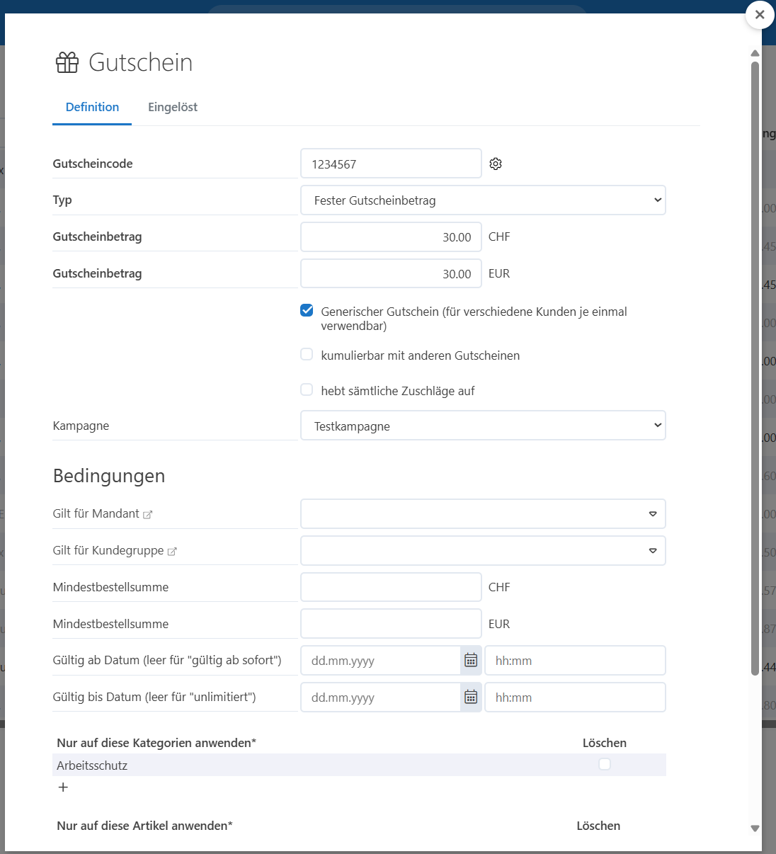 Gutscheine mit Codes, Bedingungen und Kampagnen im Webshop-Admin verwalten