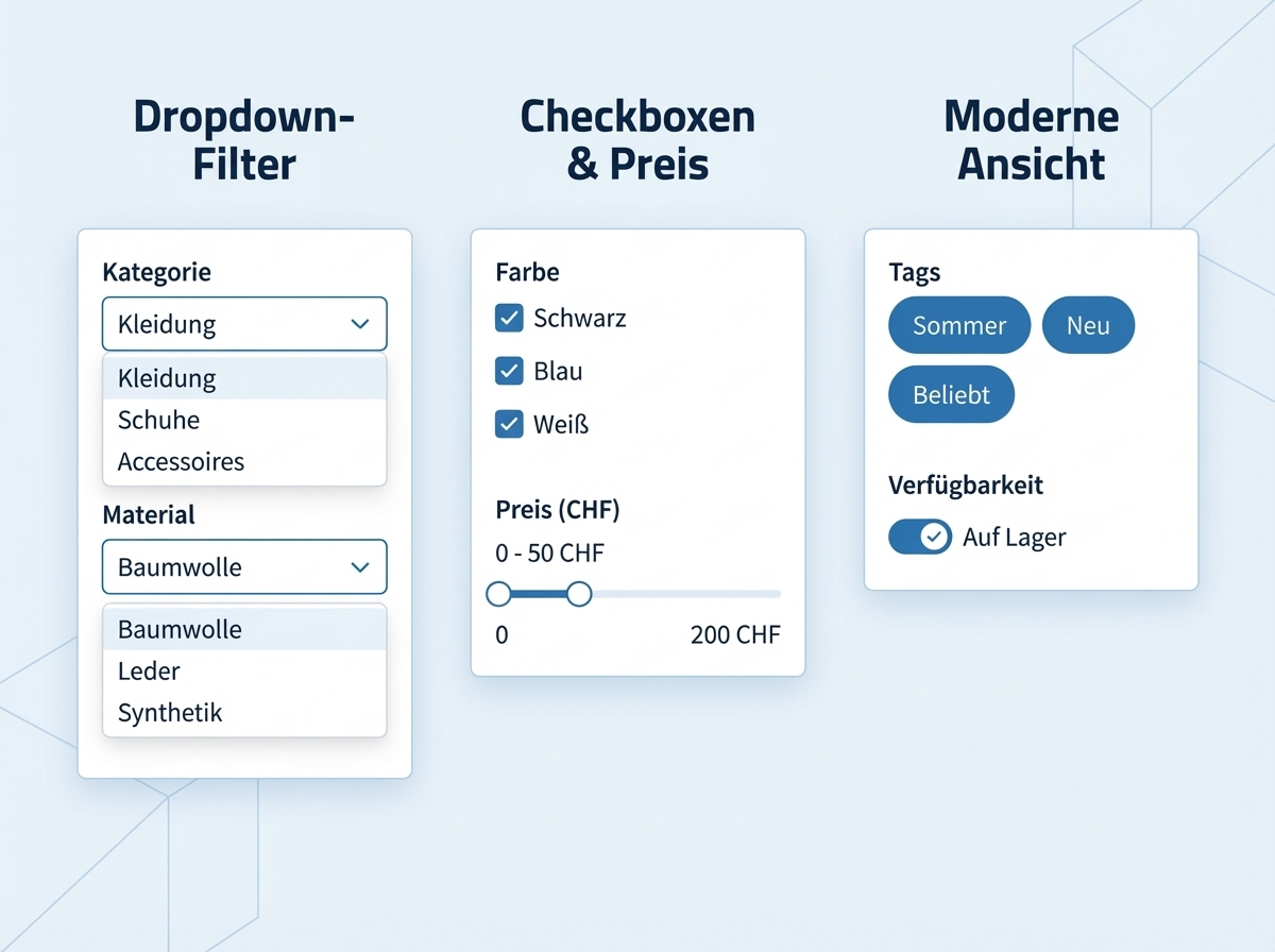 Individuell gestaltbare Produktfilter mit Dropdowns, Checkboxen und Slidern