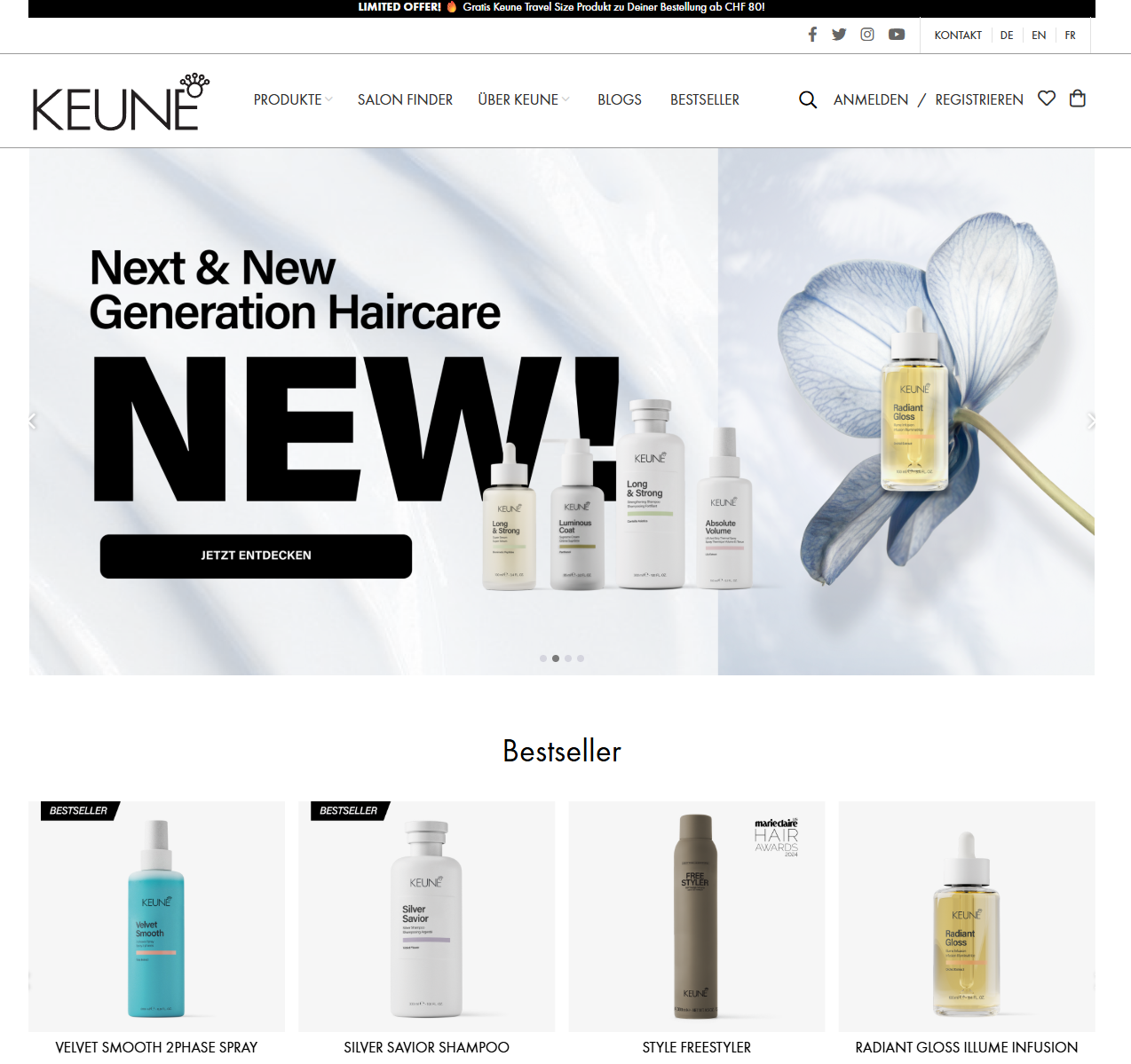 Keune Webshop mit B2C/B2B-Plattform und Sub-Stores für Coiffeursalons