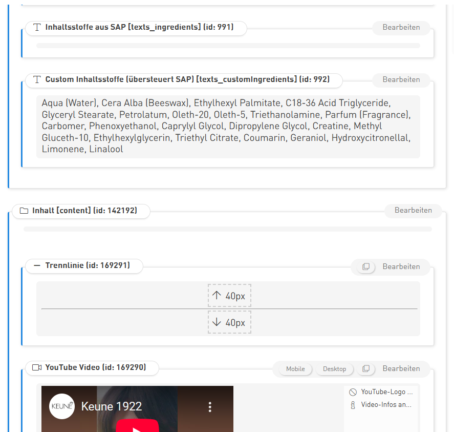 Produktinhalte mit Texten, Bildern und dynamischen Inhaltsblöcken pflegen