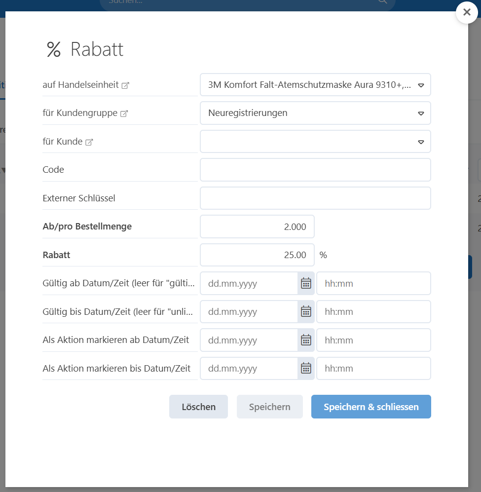 Rabattregeln und Spezialpreise im Webshop-Admin verwalten