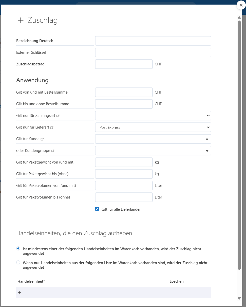 Regelbasierte Zuschläge für Versandarten im Webshop-Admin