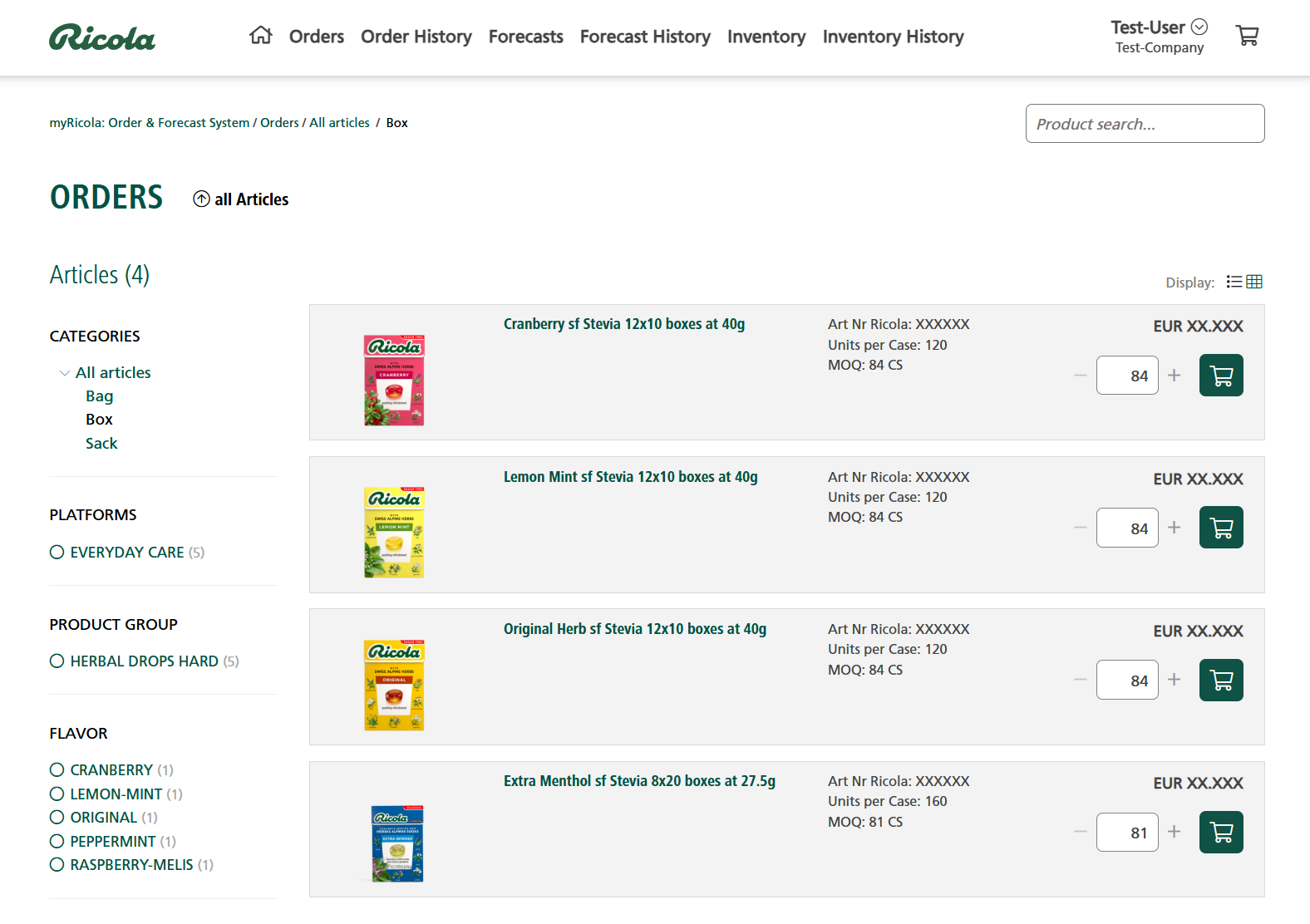 Ricola Partner-Shop mit Forecast-System und SAP-Integration