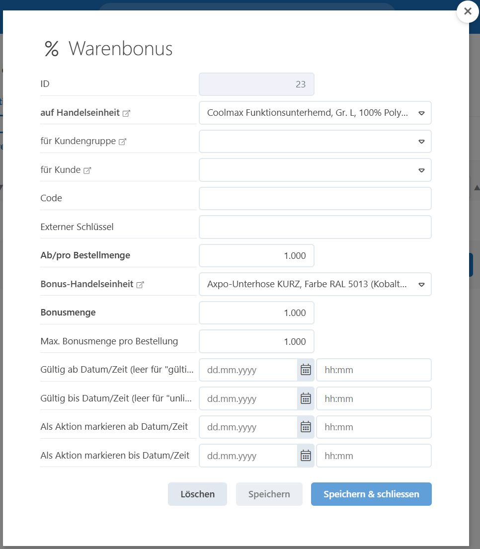 Warenboni mit Gratisartikeln und Mengenregeln im Webshop-Admin verwalten